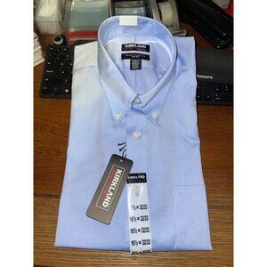 NWT Kirkland Men's Blue Button Up Shirt Size 16 1/2 x 32/33 NWT